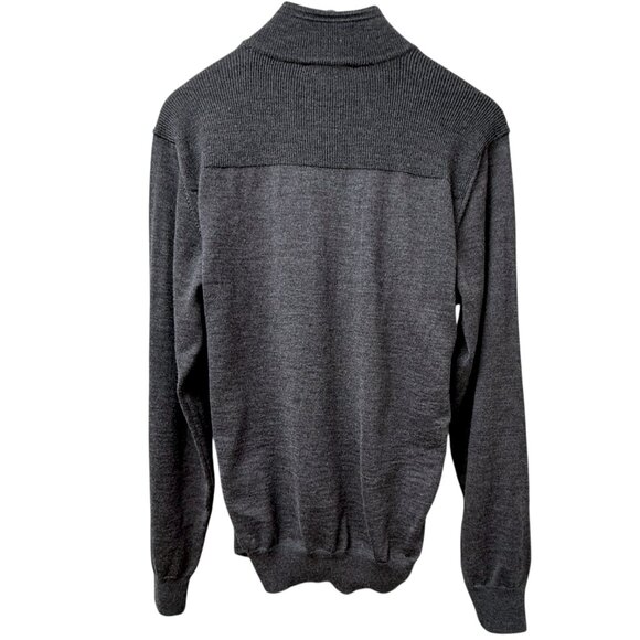 BEAU BRUMMEL Mens Wool Sweater S/m Italian Merino Gray 1/4 Zip Brown Suede - Picture 4 of 11